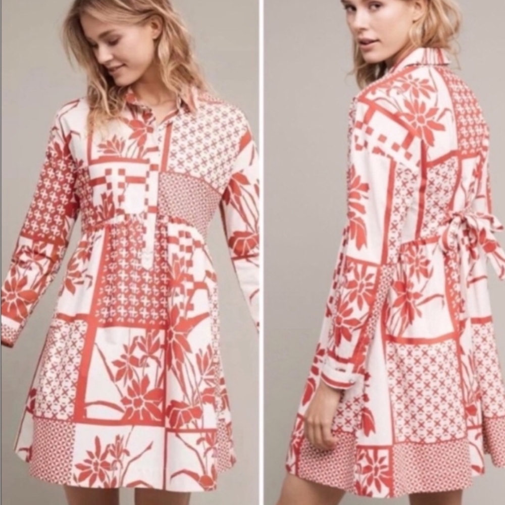 Anthropologie Maeve Printmaker Patchwork Shirt Dress Xs